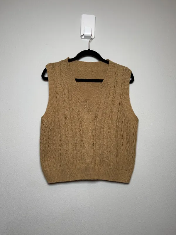 Tan Cropped Knitted Sweater Vest  - Image 4