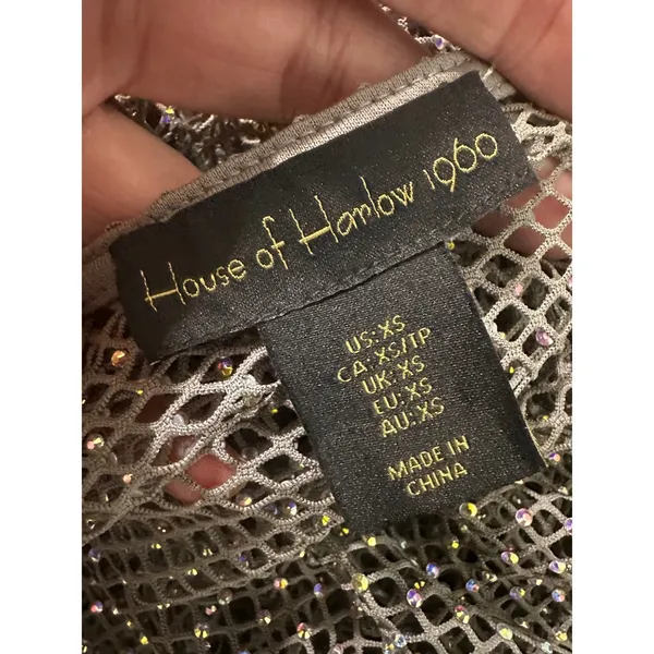 House of Harlow 1960 Silver Rhinestone Fishnet Mesh Maxi Dress XS Long‎ Sleeve - Image 6