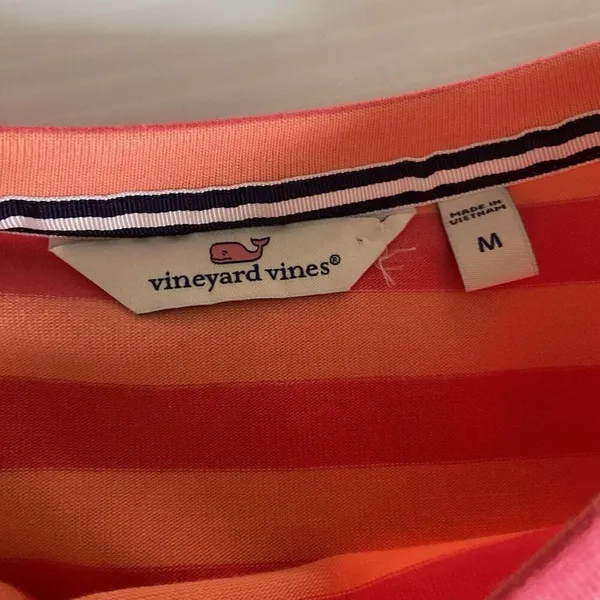 Vineyard Vines 3/4 Sleeve Shirt Pink Orange Stripes Resortwear Women’s M Preppy‎ - Image 6