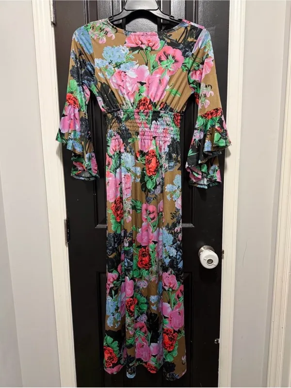 Floral Wrap Maxi Dress - Pink & Green Floral - Image 2