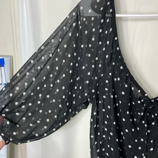 EUC Ambiance women’s black white polka dotted off shoulder 3/4‎ sleeve blouse XL - Image 2