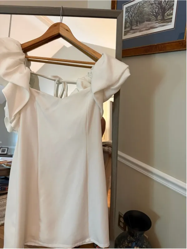 Women's idem ditto White Mini Dress with Ruffle Sleeves L - Image 2