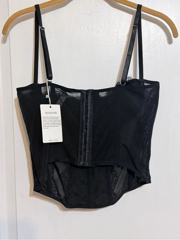 Black Lace Corset Bustier Top Size L - Image 5