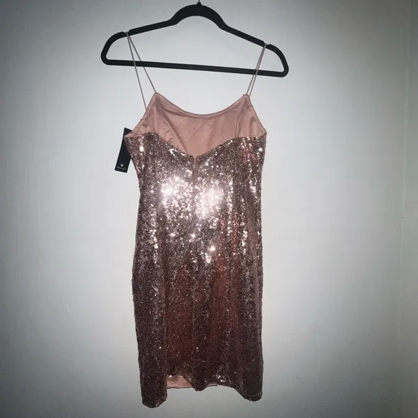 Lulus Rose Gold Sequin Bodycon Mini‎ Dress small - Image 3