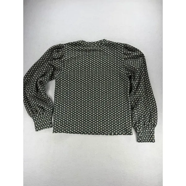 Maeve by Anthropologie Green Geometric Knit Puff Sleeve Mock Neck Top Medium - Image 3