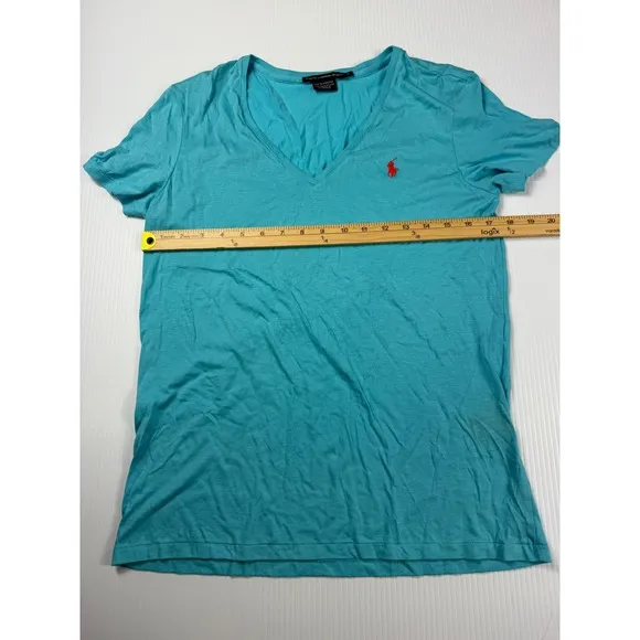 Ralph Lauren Sport V-Neck Pima‎ Cotton Tee Shirt Red Logo Large - Image 3