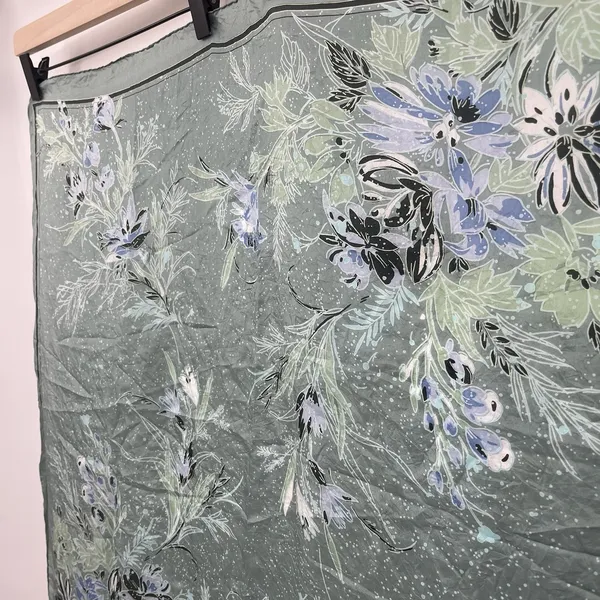 Silk Scarf Square Floral Silk Sheer Teal Blue Delicate Head Waist Tie Elegant - Image 6