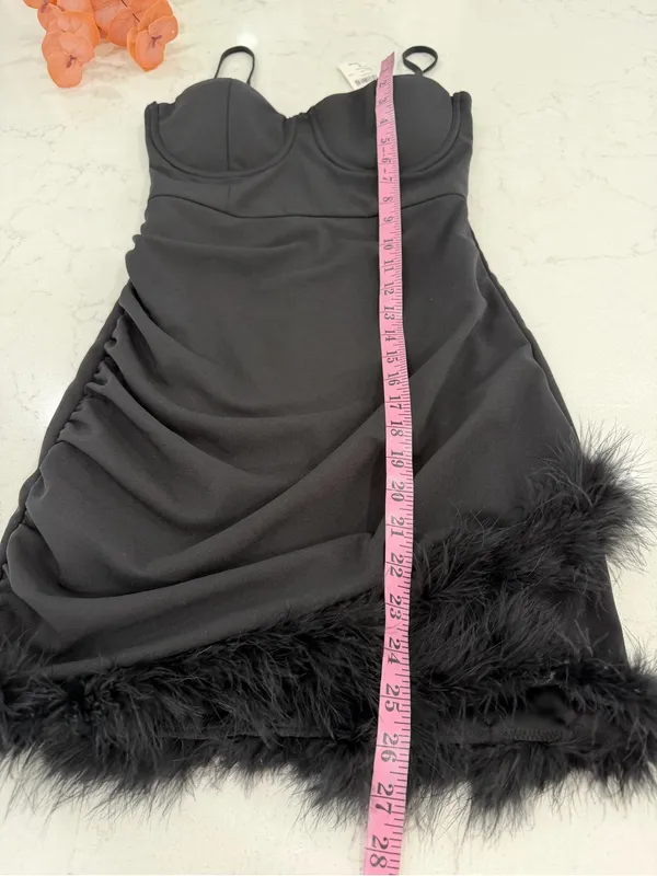 Windsor Black Feather-Trim Spaghetti Strap Slip Dress - Image 7