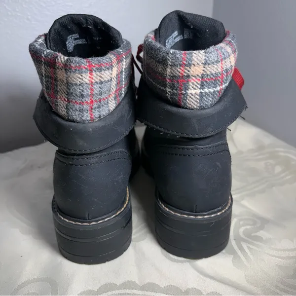 No Boundaries Black Lace-Up Boots with Red Laces and Plaid Cuff - Image 14