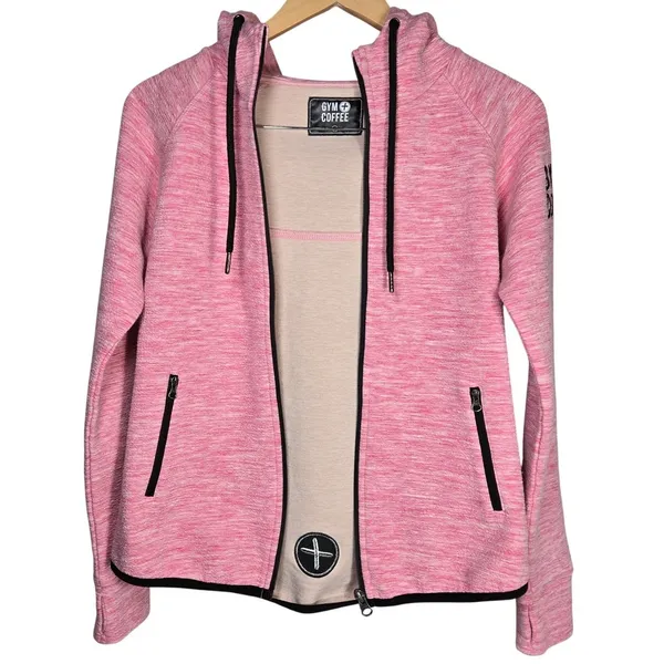 Gym + Coffee Pink Fleck Heathered Full Zip Hoodie‎ Jacket Athleisure Women Small - Image 3