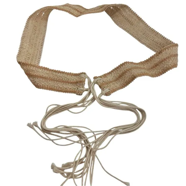 Bohemian Wide Braided Raffia Tie Belt with Tassels - Image 4