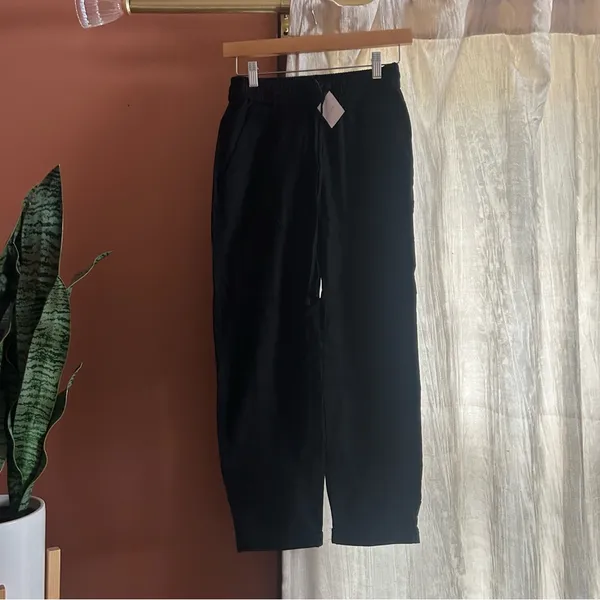 J. Crew Linen Cotton Blend Drawstring Pants‎ Black Pull On NWT Size 0 Petite - Image 2