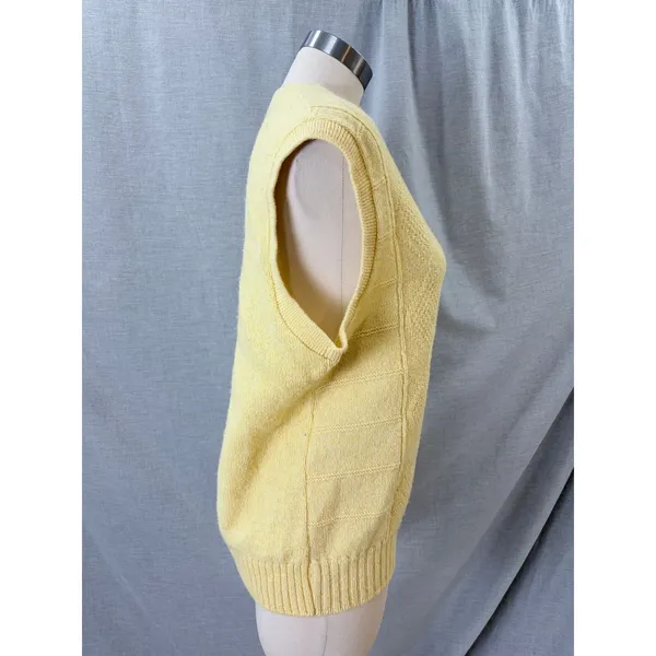 Vintage Style Yellow Cable Knit‎ V-Neck Sweater Vest Sleeveless Pastel Top L - Image 3