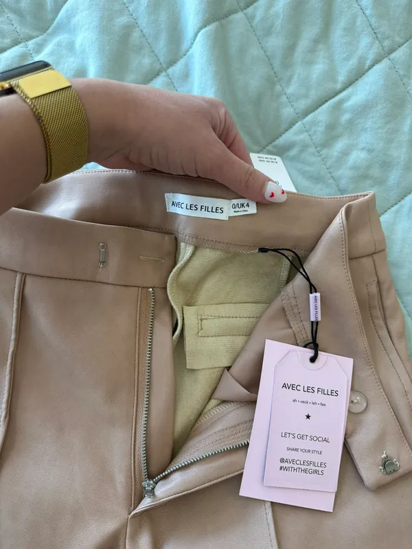 Avec Les Filles Beige Leather Flare Pants - Image 7