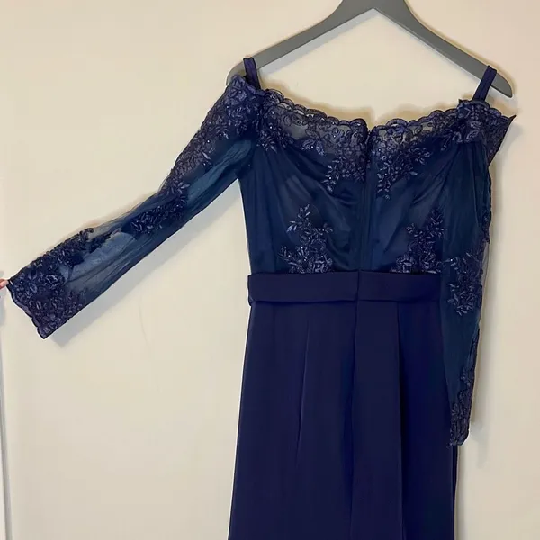 Hebeos Women's Formal Dress Mermaid Lace Bridesmaid Gown Navy Blue Size 8-10 - Image 4
