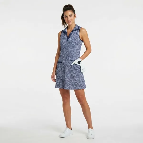 Scratch Seventy Sleeveless Collared Golf Tennis Polo Dress Blue Paisley Size M - Image 12