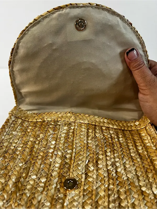 EWC Neutral Gold Raffia Woven Straw Envelope Clutch Boho Vacation Purse - Image 5
