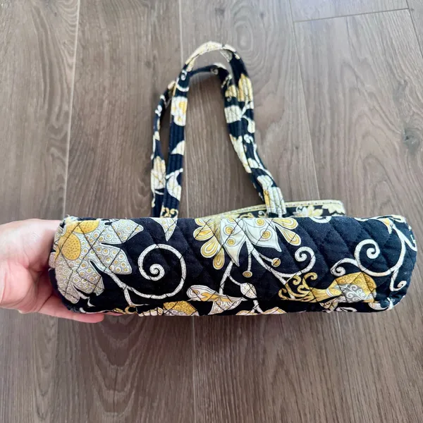 Vera Bradley Yellowbird Shoulder Bag Zip Top Retired Black Yellow Floral - Image 4