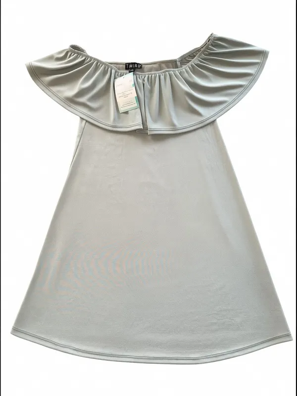 THML Off Shoulder Ruffle Dress Sage Green Boutique Size Small NWT - Image 3