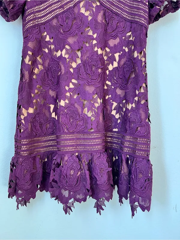 Adelyn Rae Purple 3D Lace Floral Dress Women's XL Cocktail Wedding Guest - Image 6