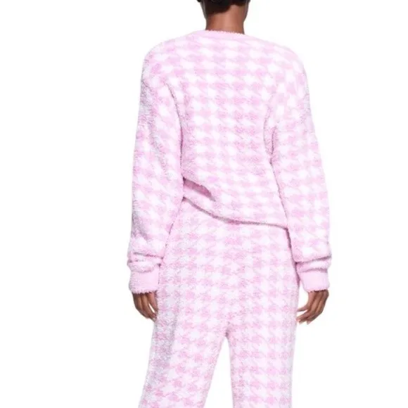 Skims L/XL‎ Cozy Knit Pullover Petal Pink Houndstooth Oversized Lounge Valentine - Image 8
