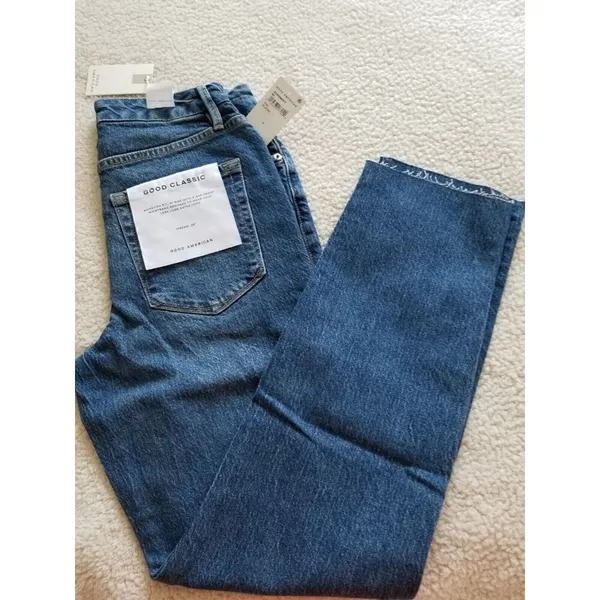Good American Good Classic Skinnyish Fit Raw Hem Blue Hi-Rise Jeans Sz 6/28 - Image 3