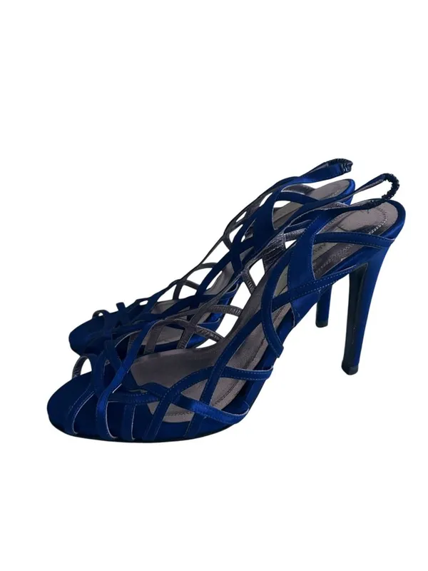 Carlos Miele Womens Strappy Royal Blue Satin Open-Toe Heels Size 38 - Image 2