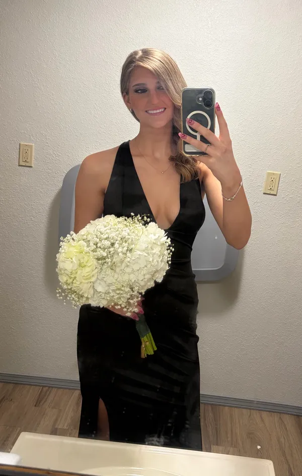 Black satin dress Size 4 - Image 2