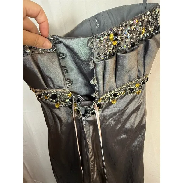 Unbranded Womens Strapless Long Gown Silver Sweetheart Beaded Rhinestone Size 6 - Image 7