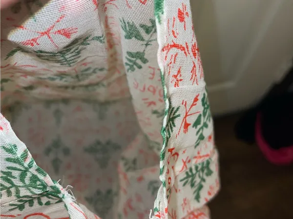 Christmas Free People Cream Canvas Tote with Red & Green Print - Image 4