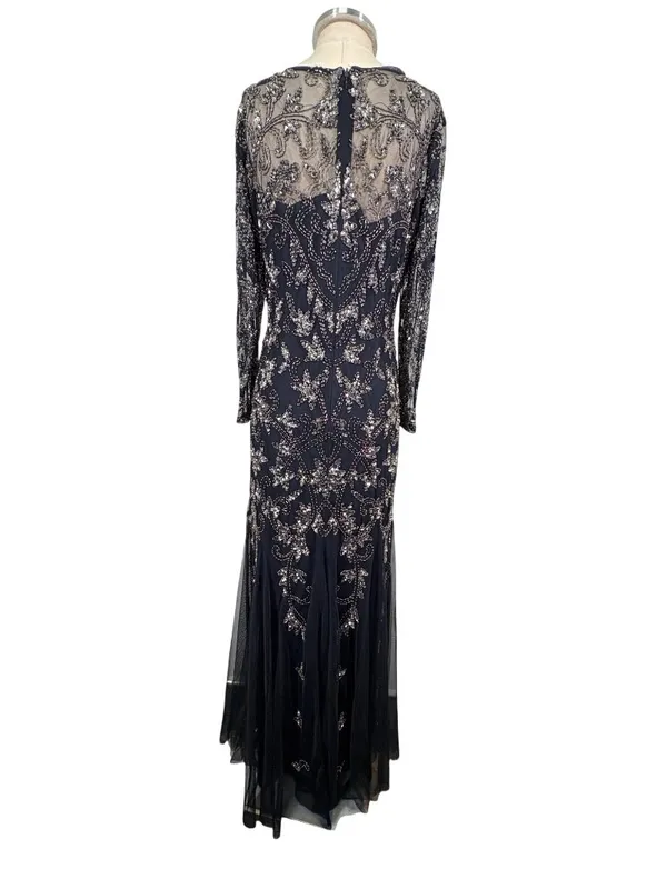 Adrianna Papell Long Sleeve Beaded Sequin Maxi Gown Size 12 - Image 5