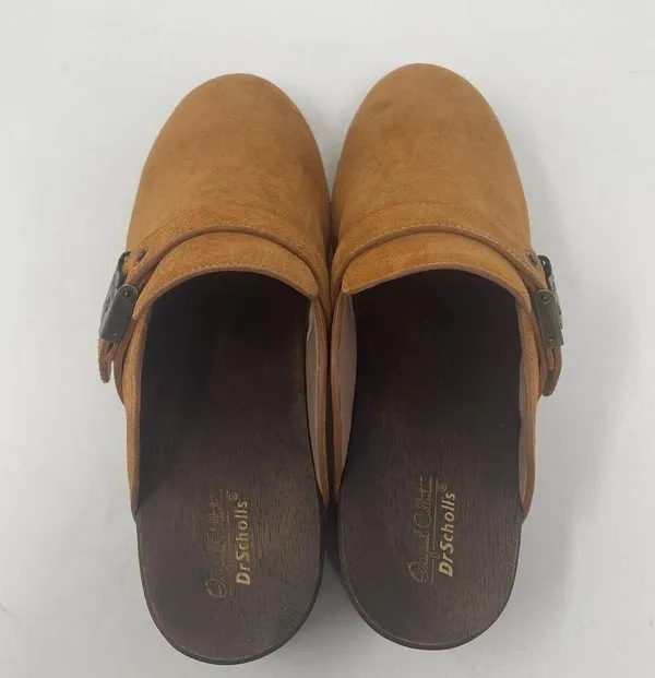 NEW Dr. Scholl's Original Clog Mule 7 Brown Slip On Leather Suede Comfort Buckle - Image 7