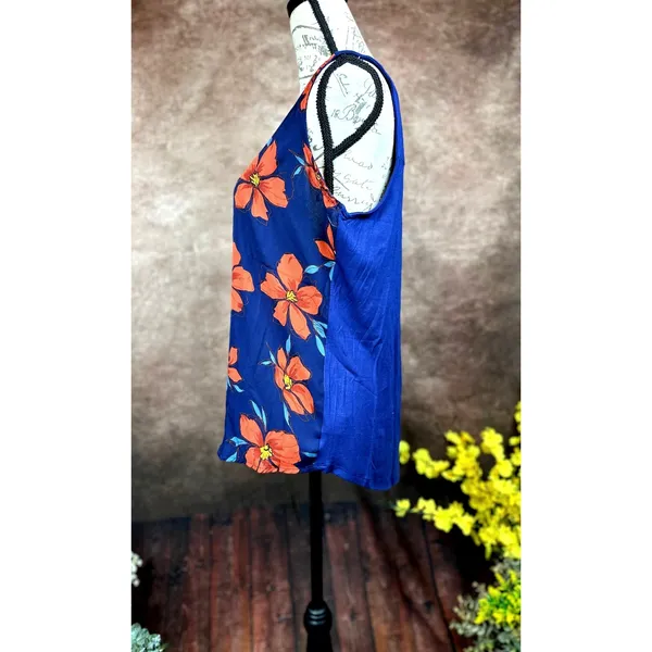 Fortune + Ivy Kason Split Neck Sleeveless Blouse Blue Red Floral L - Image 6