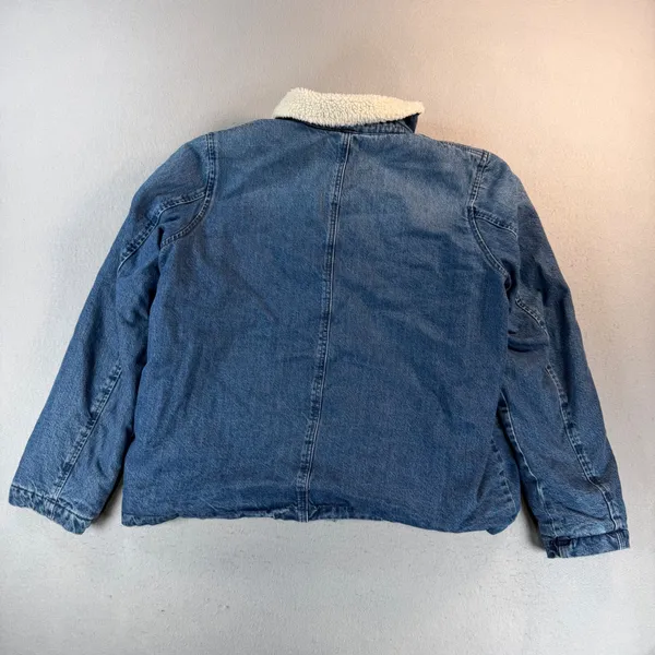 J.Crew Jeans Denim Sherpa Lined Jacket Blue Medium Wash Snap Front Womens Large - Image 2