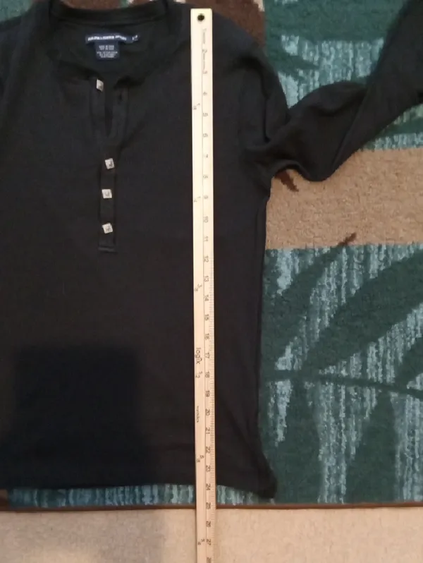 Ralph Lauren Sport Black Ribbed Button Henley Top Speckle Womens Large - Image 8
