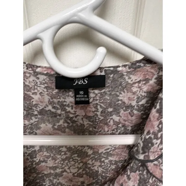 JBS Women Brown Pink Floral Ruffle V-Neck Sheer Mini Dress Size 10 NWT - Image 7