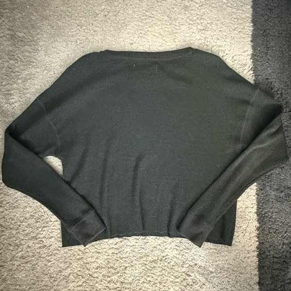 Abercrombie & Fitch dark grey long sleeve waffle knit top Size S - Image 3