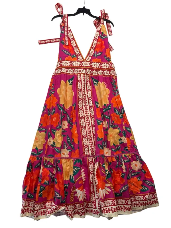 Farm Rio xl new flower tapestry midi dress Floral Tie-Shoulder pink guest party - Image 14