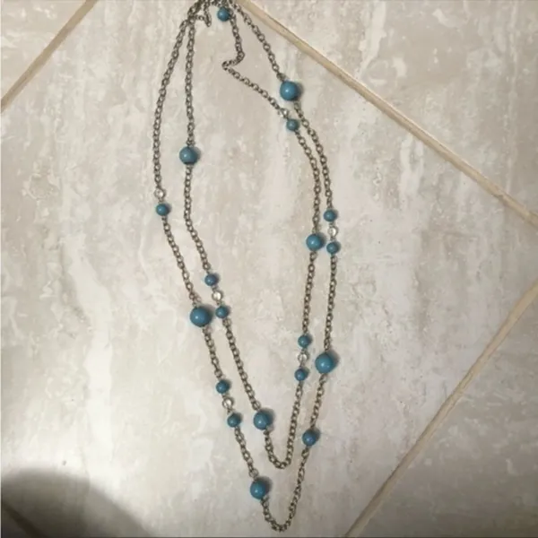 Long Turquoise Double Layer Necklace - Image 2