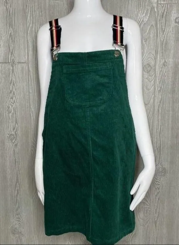 Nwt forever 21 striped strap corduroy overall dress green size large - Image 6