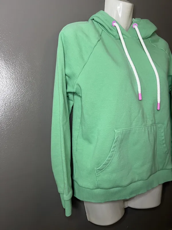 Joules Hoodie Sweatshirt Womens 4 Green Striped Hood Kangaroo Pocket Pullover - Image 2
