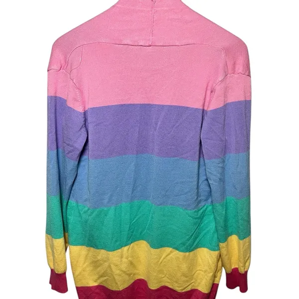 Rainbow Striped Cardigan Sweater Bold Stripes L Multiple Size L - Image 3