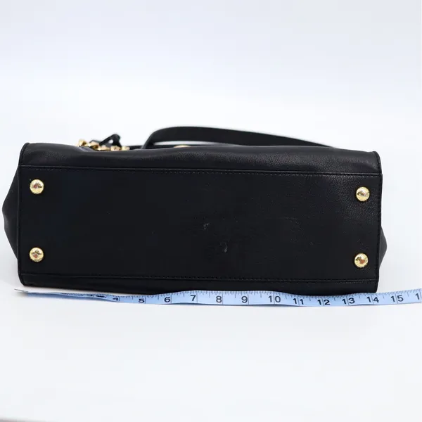 Michael Kors Hamilton‎ Satchel Women Large Black Leather Gold Padlock Tote Bag - Image 5