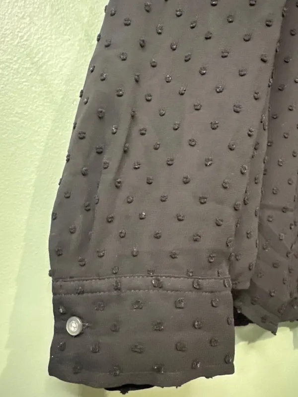 J.Crew Women's Small Black Sheer Swiss Dot Ruffle Neck Blouse Dark fairy dainty - Image 3