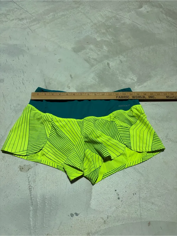 Brooks Neon Lime Running Shorts with Teal Waistband - Image 6