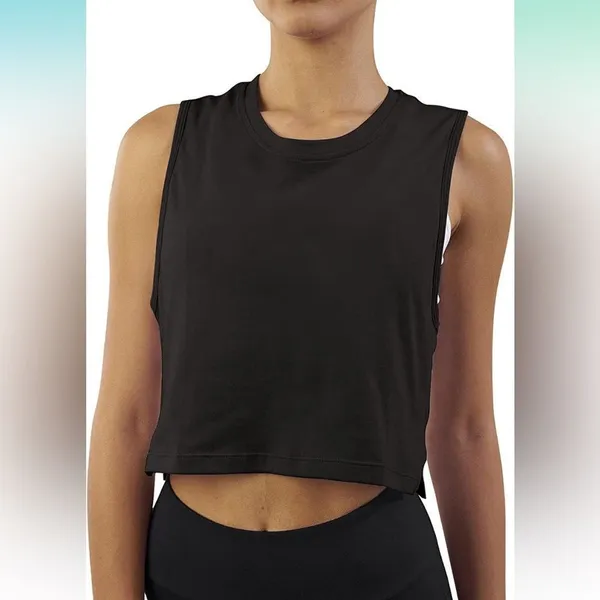 NEW Mippo Womens Workout Crop Tops Cute Sheer Mesh Back Gym Yoga Tank Top S - Image 4