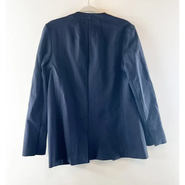 Spanx Perfect Collarless Single Button Blazer Jacket Pinstripe Navy Blue Small - Image 5