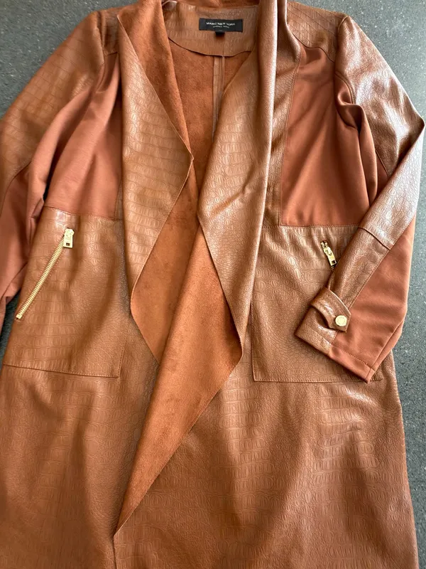 Marc New York by Andrew Marc Brown Croc-Embossed Open-Front Drape Jacket L - Image 6