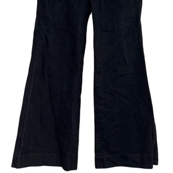 ZARA Mid Rise Wide Flare Leg Full Length Boot Cut Jean 100% Cotton 4 Black #4117 - Image 3