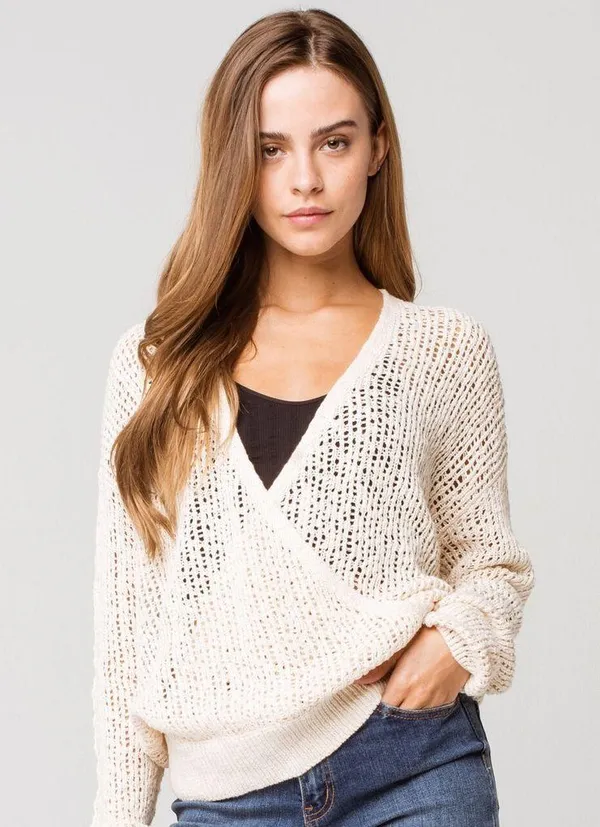 Billabong NWT “Sweet Bliss” cream wrap Sweater. Size Small - Image 4